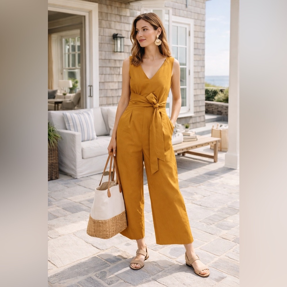 J. Crew Wrap-tie jumpsuit in Warm Caramel size 0 / XS